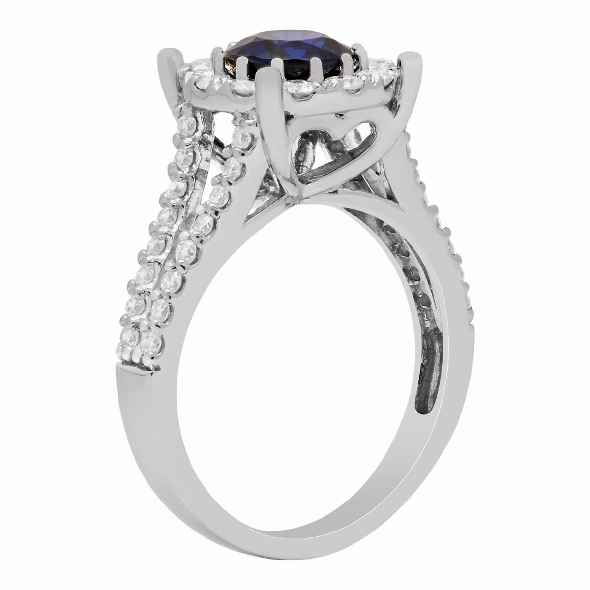 14k White Gold 1.21ct Lab Created Sapphire 1.24ct Diamond Ring