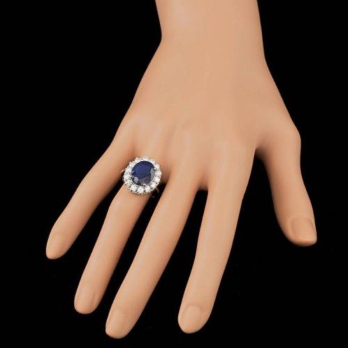 14K White Gold 5.32ct Sapphire and 1.48ct Diamond Ring