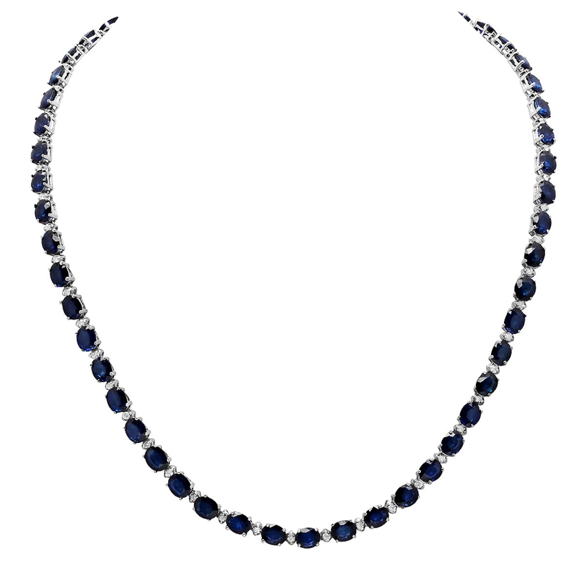 14k White Gold 33.56ct Sapphire 1.70ct Diamond Necklace