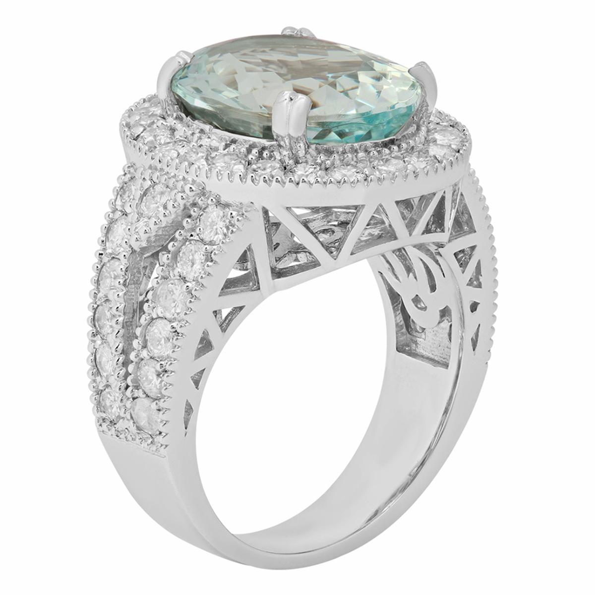 14k White Gold 6.71ct Aquamarine 1.69ct Diamond Ring