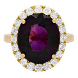 14k Yellow Gold 7.20ct Amethyst 1.09ct Diamond Ring