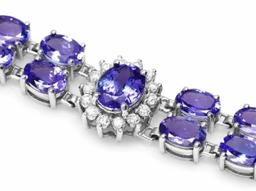 14K White Gold 28.36ct Tanzanite and 1.05ct Diamond Bracelet