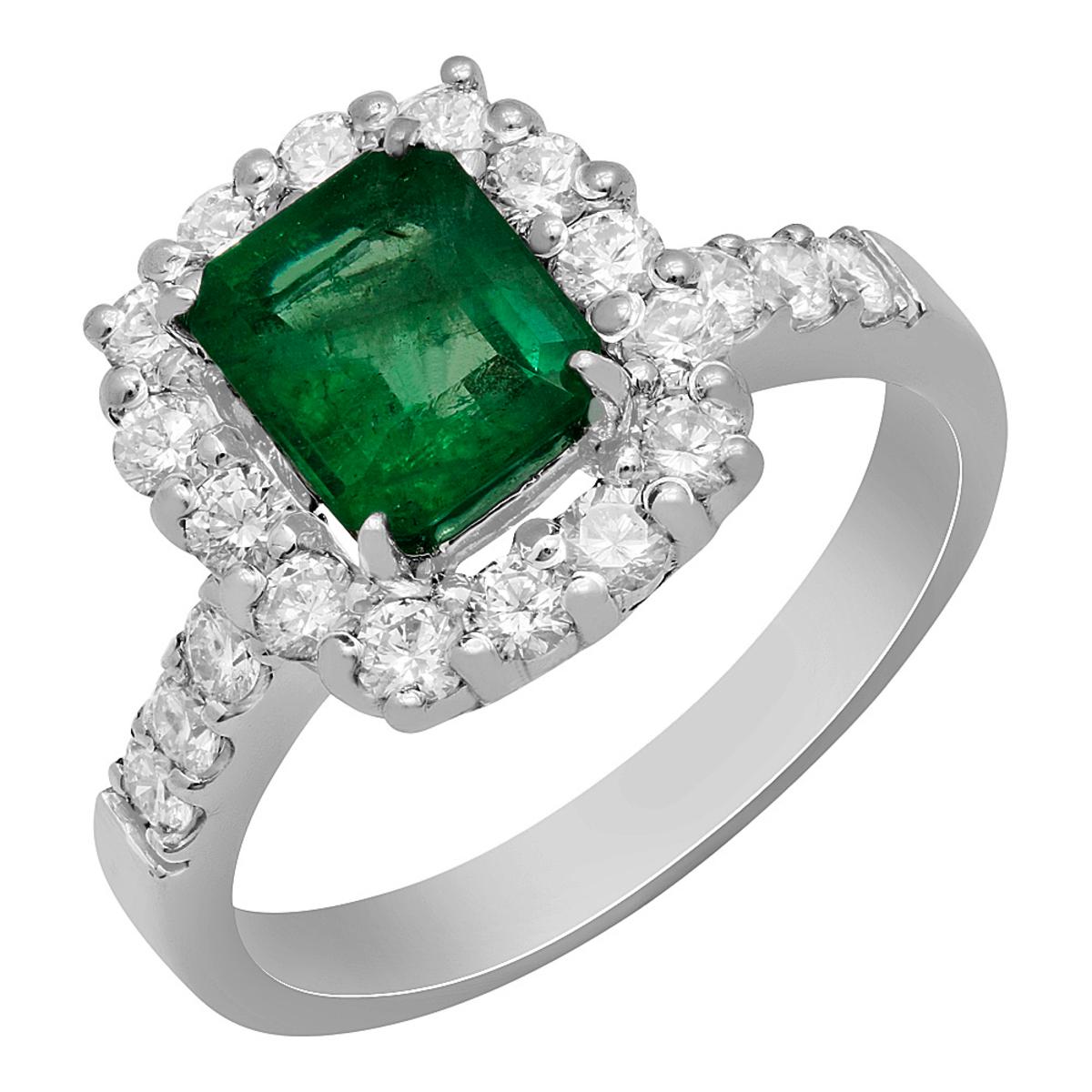 14k White Gold 1.20ct Emerald 0.87ct Diamond Ring