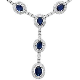 14k White Gold 5.16ct Sapphire 5.71ct Diamond Necklace