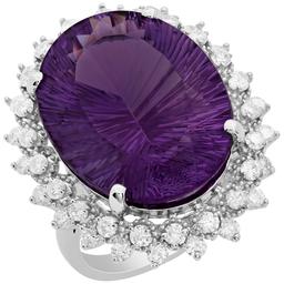 14k White Gold 18.19ct Amethyst 1.31ct Diamond Ring