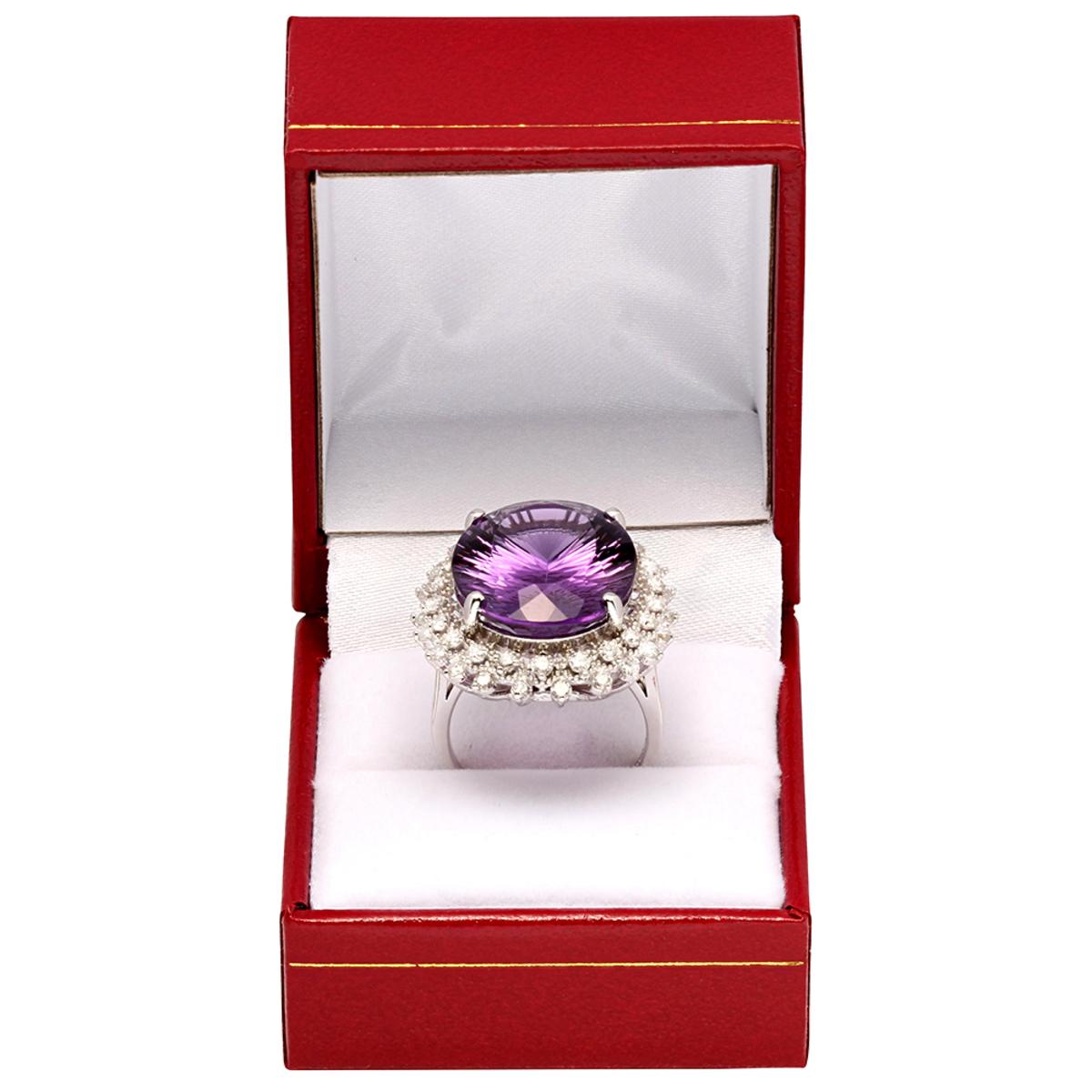 14k White Gold 18.19ct Amethyst 1.31ct Diamond Ring