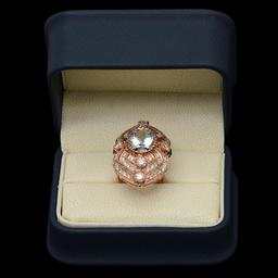 14K Rose Gold 6.51ct Aquamarine and 2.82ct Diamond Ring