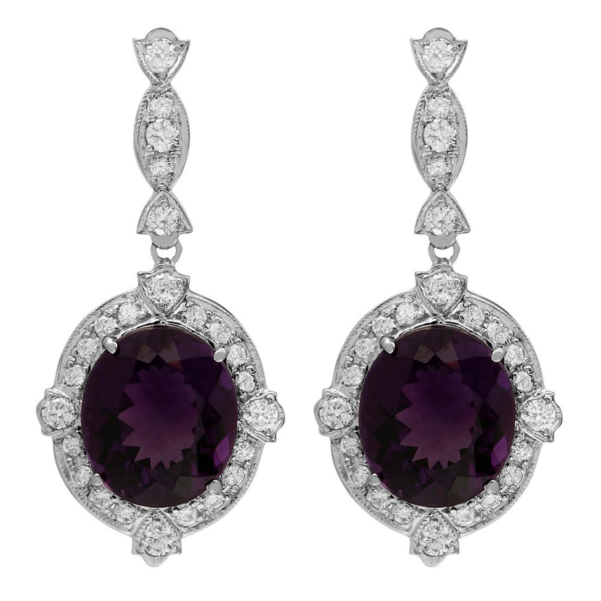 14k White Gold 16.53ct Amethyst 1.83ct Diamond Earrings