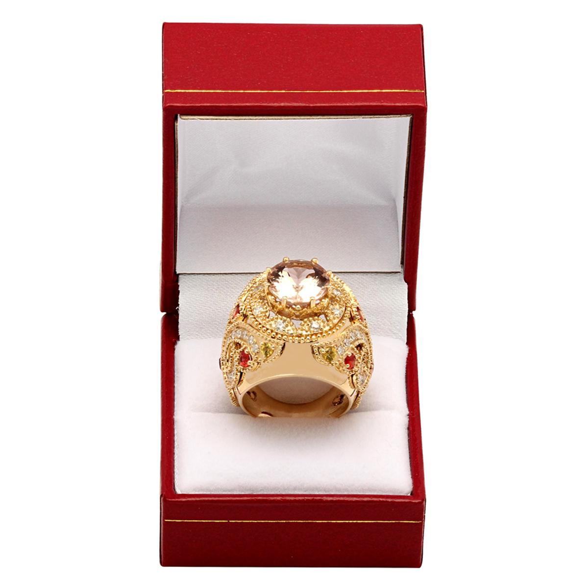 14k Yellow Gold 5.25ct Morganite 0.75ct Sapphire 1.61ct Diamond Ring