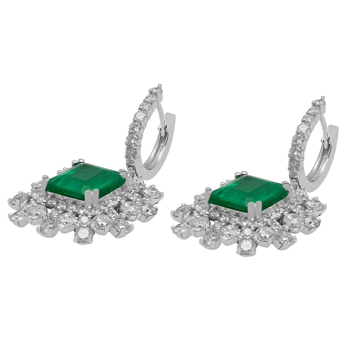 14k White Gold 5.72ct Emerald 5.69ct Diamond Earrings