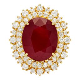 14k Yellow Gold 12.57ct Ruby 1.62ct Diamond Ring