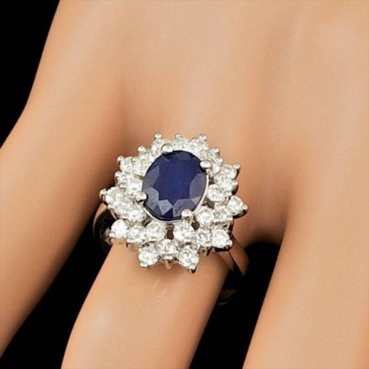 14K White Gold 2.10ct Sapphire and 1.41ct Diamond Ring