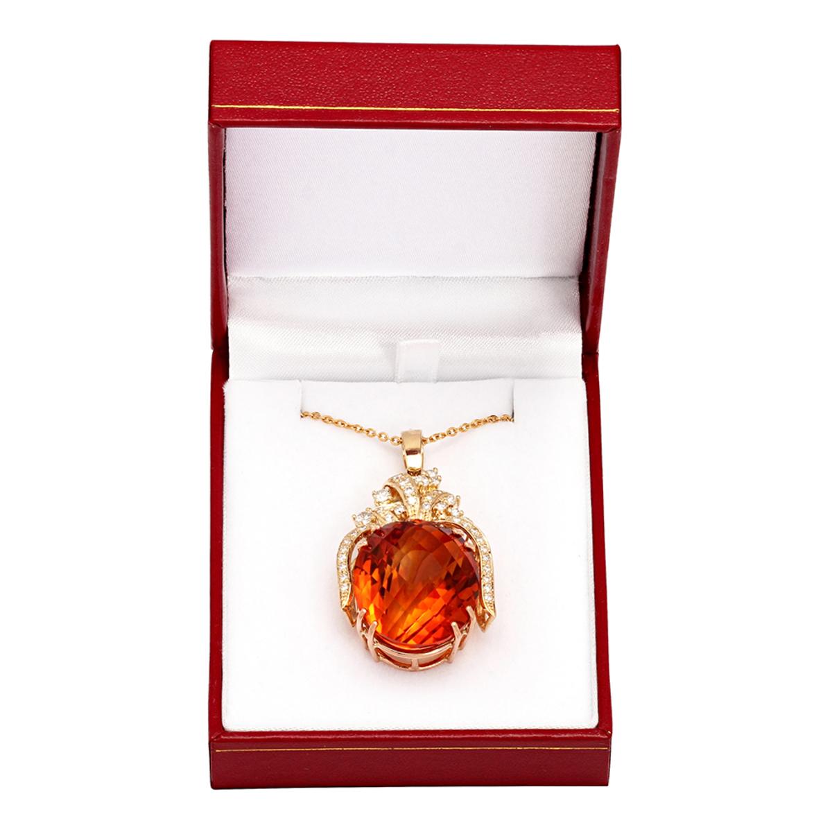 14k Yellow Gold 47.46ct Citrine 1.09ct Diamond Pendant