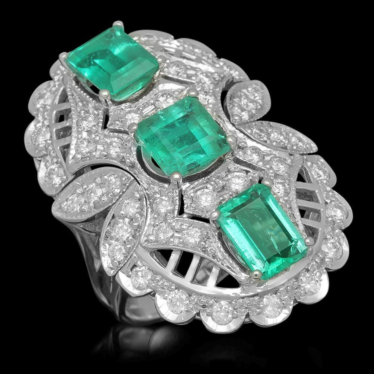 14K White Gold 5.07ct Emerald and 1.61ct Diamond Ring