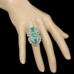 14K White Gold 5.07ct Emerald and 1.61ct Diamond Ring