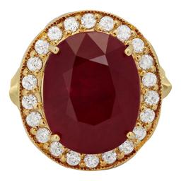 14k Yellow Gold 14.92ct Ruby 0.87ct Diamond Ring