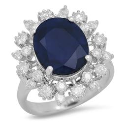 14K White Gold 5.97ct Sapphire and 1.02ct Diamond Ring