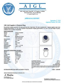 14K White Gold 5.97ct Sapphire and 1.02ct Diamond Ring