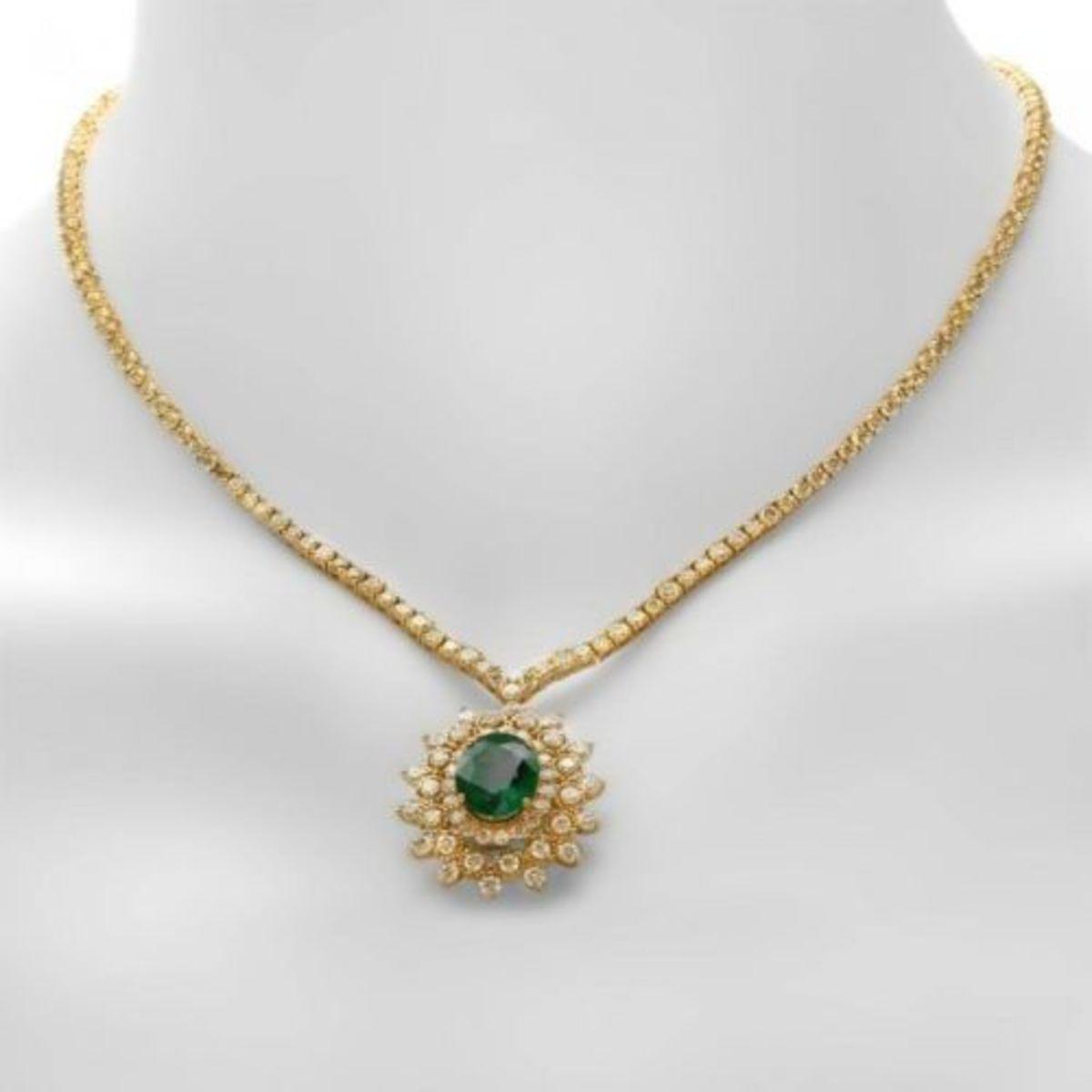 18K Gold 3.73ct Emerald 10.94ct Diamond Necklace