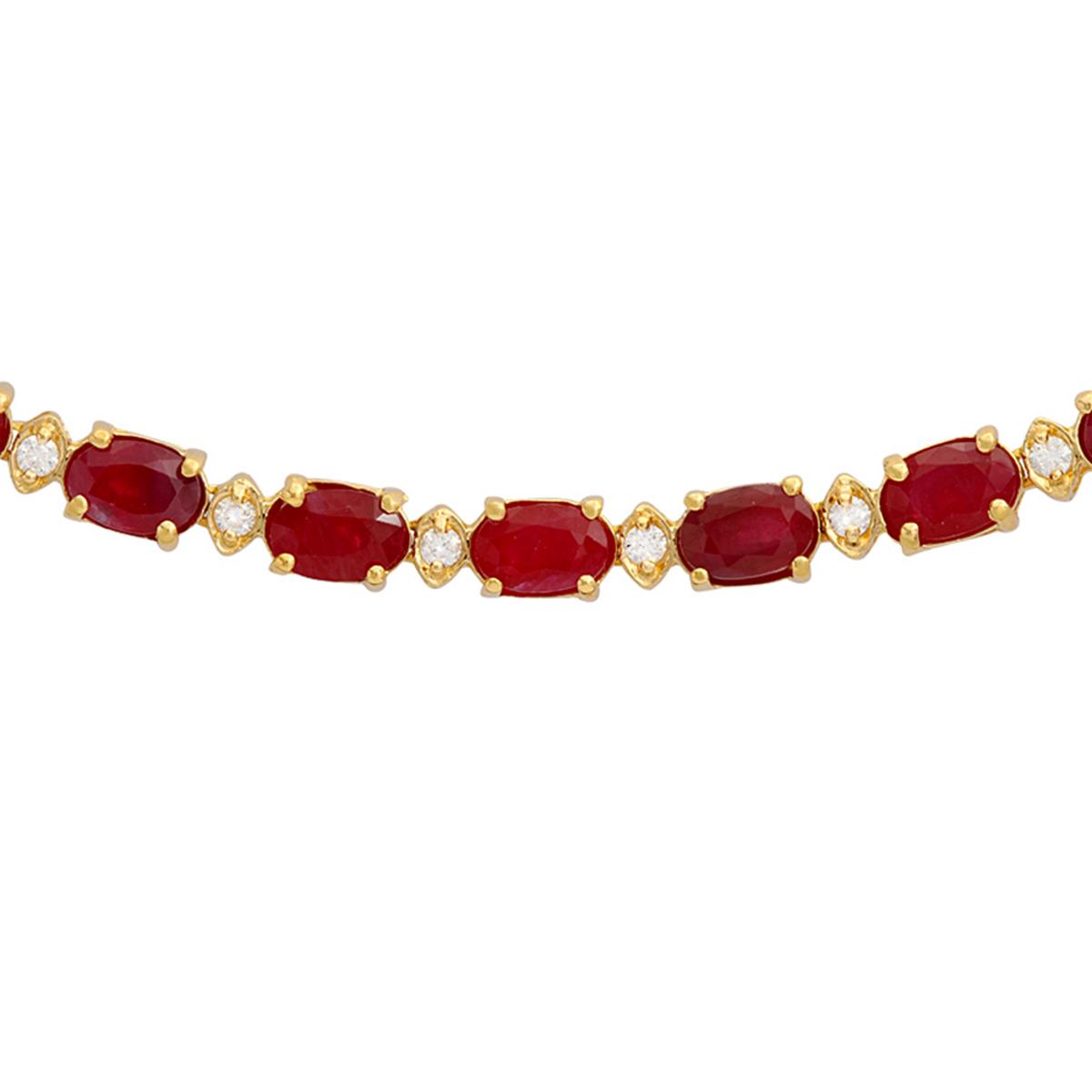 14k Yellow Gold 26.27ct Ruby 1.32ct Diamond Necklace