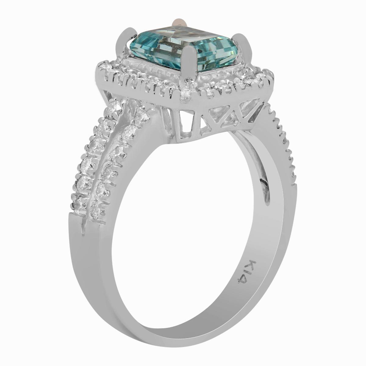 14k White Gold 1.62ct Aquamarine 0.78ct Diamond Ring