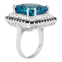 14k White Gold 21.01ct Blue Topaz 1.56ct Blue Sapphire 0.79ct Diamond Ring