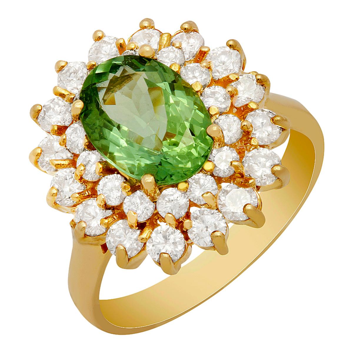 14k Yellow Gold 1.92ct Green Tourmaline 1.44ct Diamond Ring