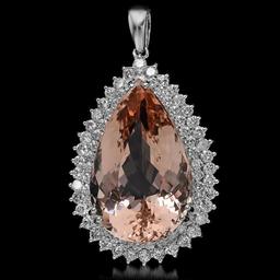 14K Gold 44.71ct Morganite 4.01ct Diamond Pendant