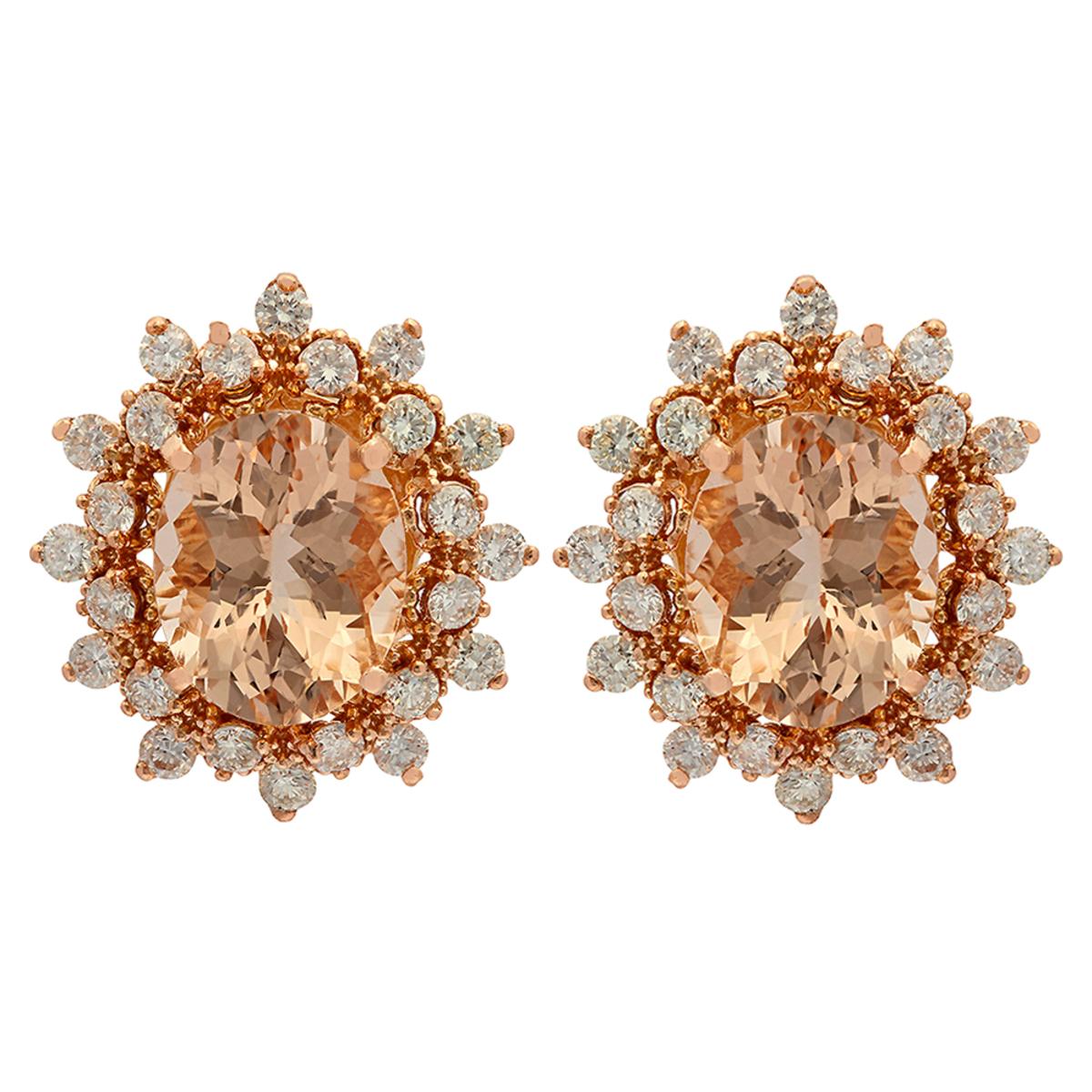 14k Rose Gold 5.05ct Morganite 1.68ct Diamond Earrings