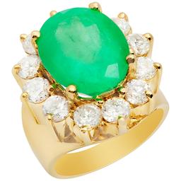 14k Yellow Gold 8.83ct Emerald 2.97ct Diamond Ring