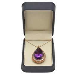 14K Gold 53.06ct Amethyst 2.20ct Sapphire 1.69ct Diamond Pendant