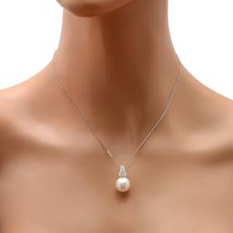 18K White Gold Setting with 12mm South Sea Pearl and 0.24ct Diamond Pendant