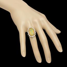 14K Yellow Gold 5.37ct Opal and 1.46ct Diamond Ring