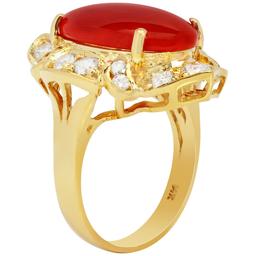 14k Yellow Gold 5.55ct Coral 1.42ct Diamond Ring