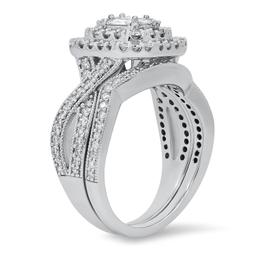 14K White Gold Two Ring Bridal Set with 1.42tcw Diamond Ladies Ring