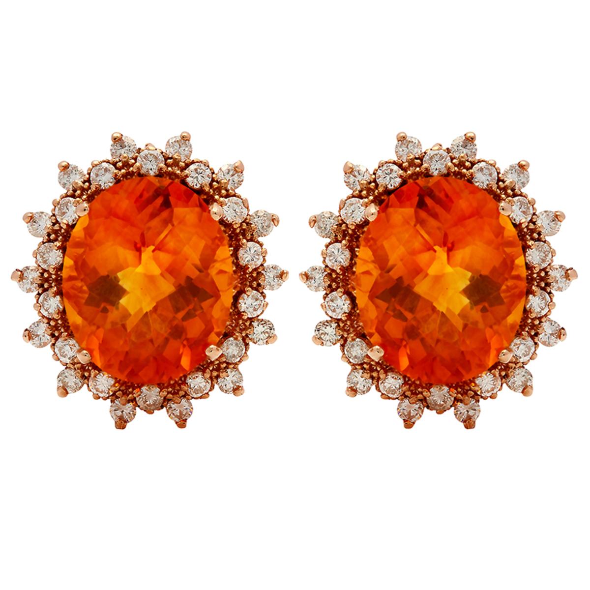 14k Rose Gold 10.96ct Citrine 1.42ct Diamond Earrings