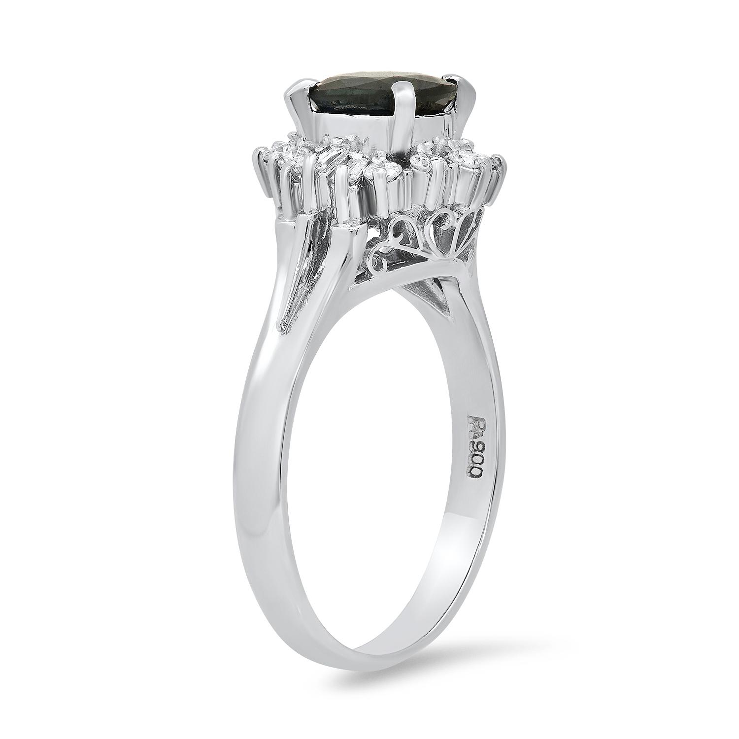 Platinum Setting with 1.26ct Sapphire and 0.31ct Diamond Ladies Ring