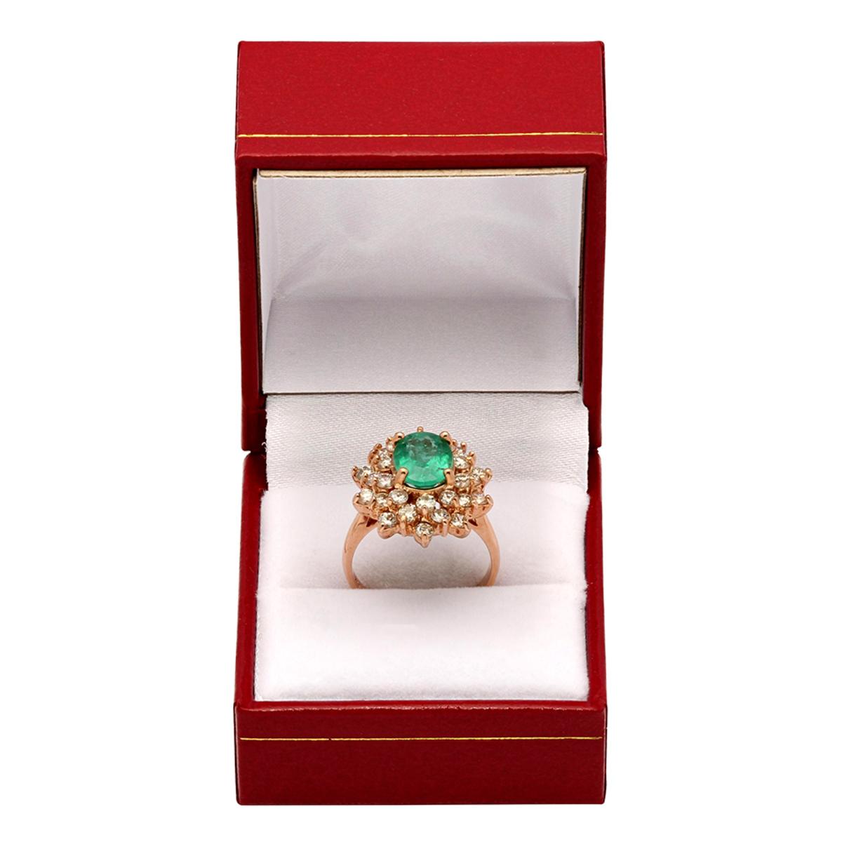 14k Rose Gold 2.10ct Emerald 1.69ct Diamond Ring