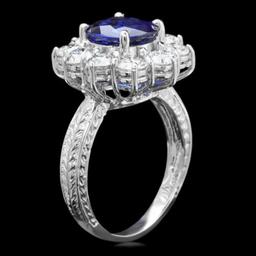 14K White Gold 2.38ct Sapphire and 2.12ct Diamond Ring