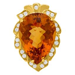 14k Yellow Gold 23.62ct Citrine 0.68ct Diamond Ring