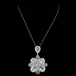 14K Gold 20.11ct Aquamarine 3.52ct Sapphire 1.49ct Diamond Pendant