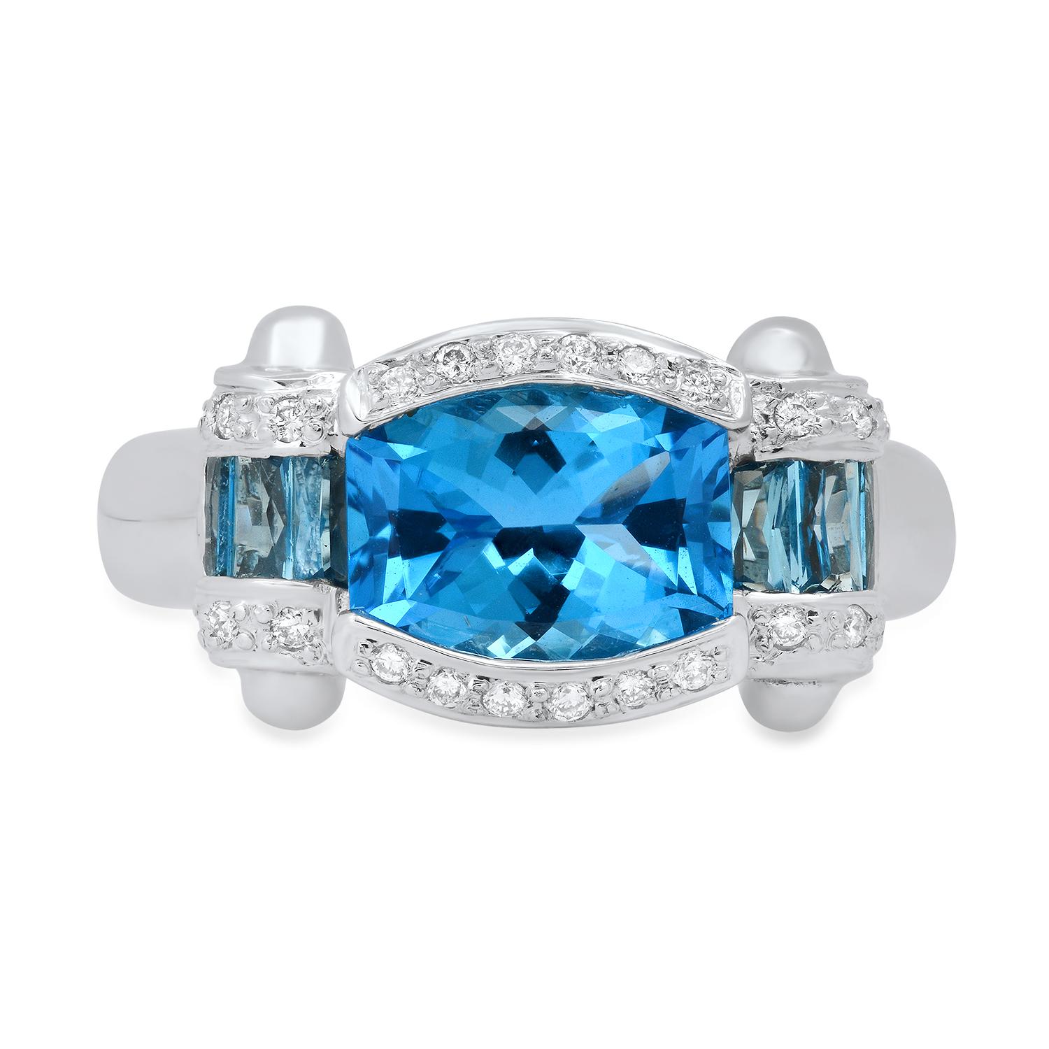 18K White Gold Setting with 2.55ct Blue Topaz and 0.13ct Diamond Ladies Ring