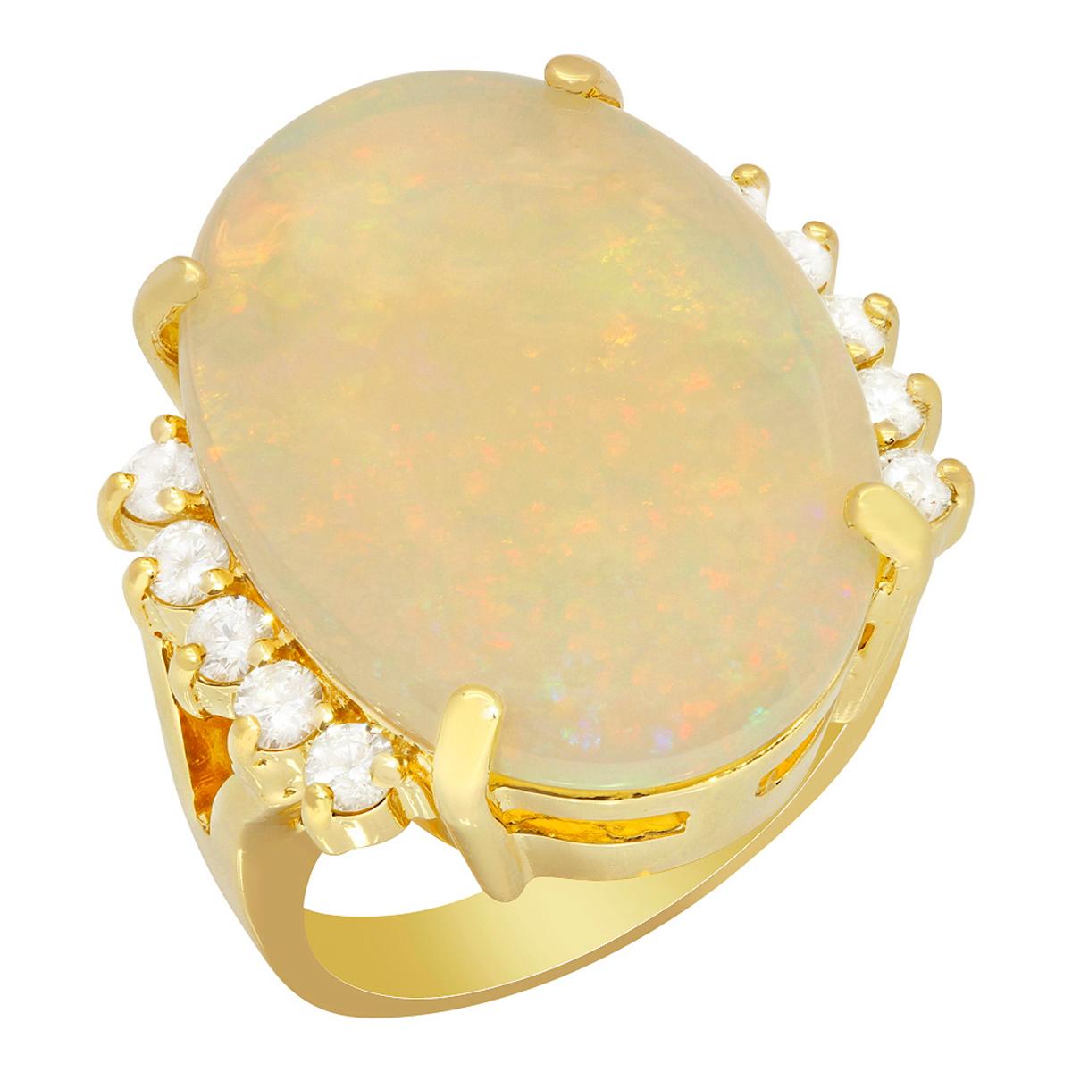 14k Yellow Gold 11.44ct White Opal 0.53ct Diamond Ring