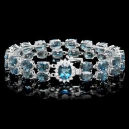 14K Gold 48.69ct Blue Topaz 0.57ct Diamond Bracelet