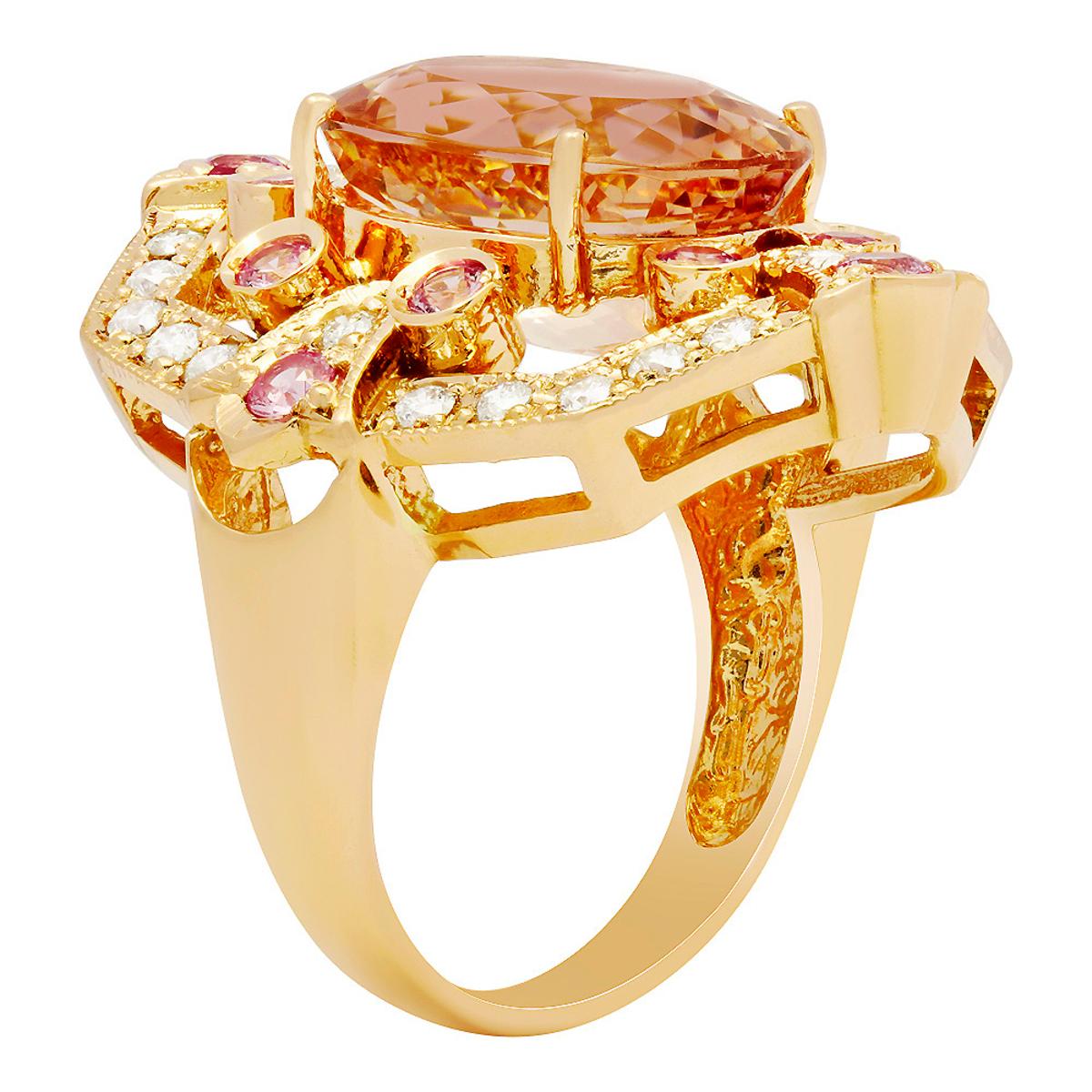 14k Rose Gold 7.27ct Morganite 0.75ct Pink Sapphire 0.59ct Diamond Ring