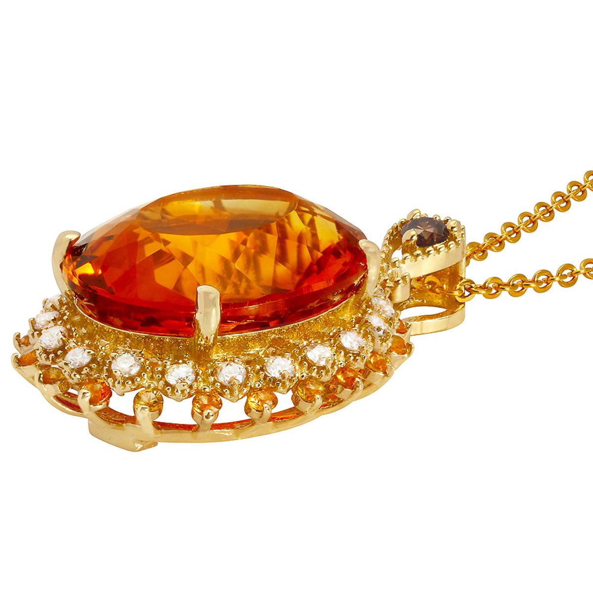 14K Gold 22.55ct Citrine 0.35ct Sapphire and 0.67ct Diamond Pendant