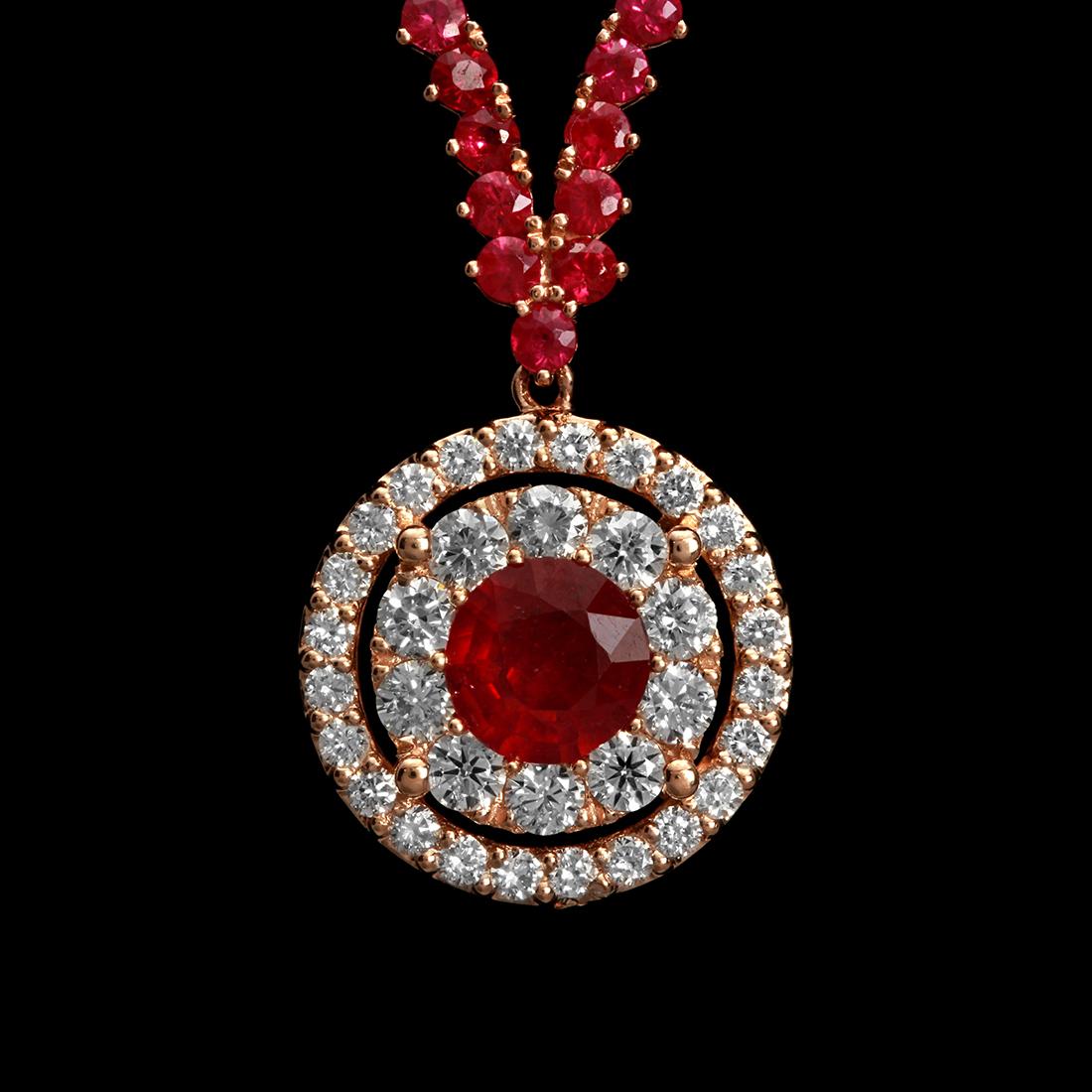 14k Rose Gold 10.88ct Ruby 1.24ct Diamond Necklace