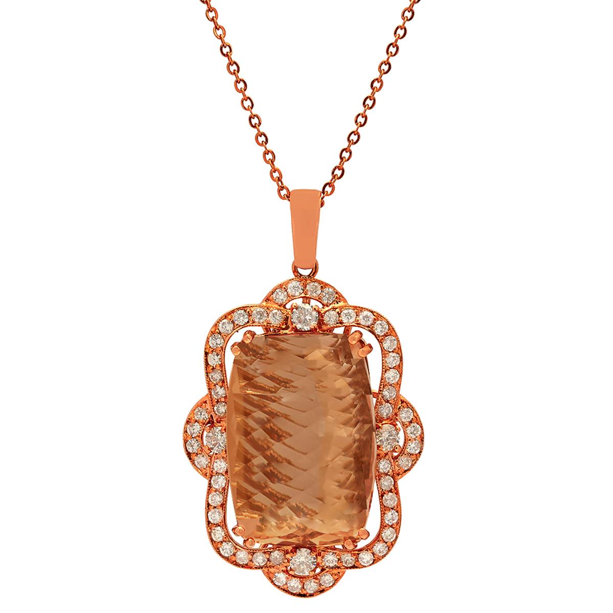 14k Rose Gold 32.96ct Morganite 1.89ct Diamond Pendant