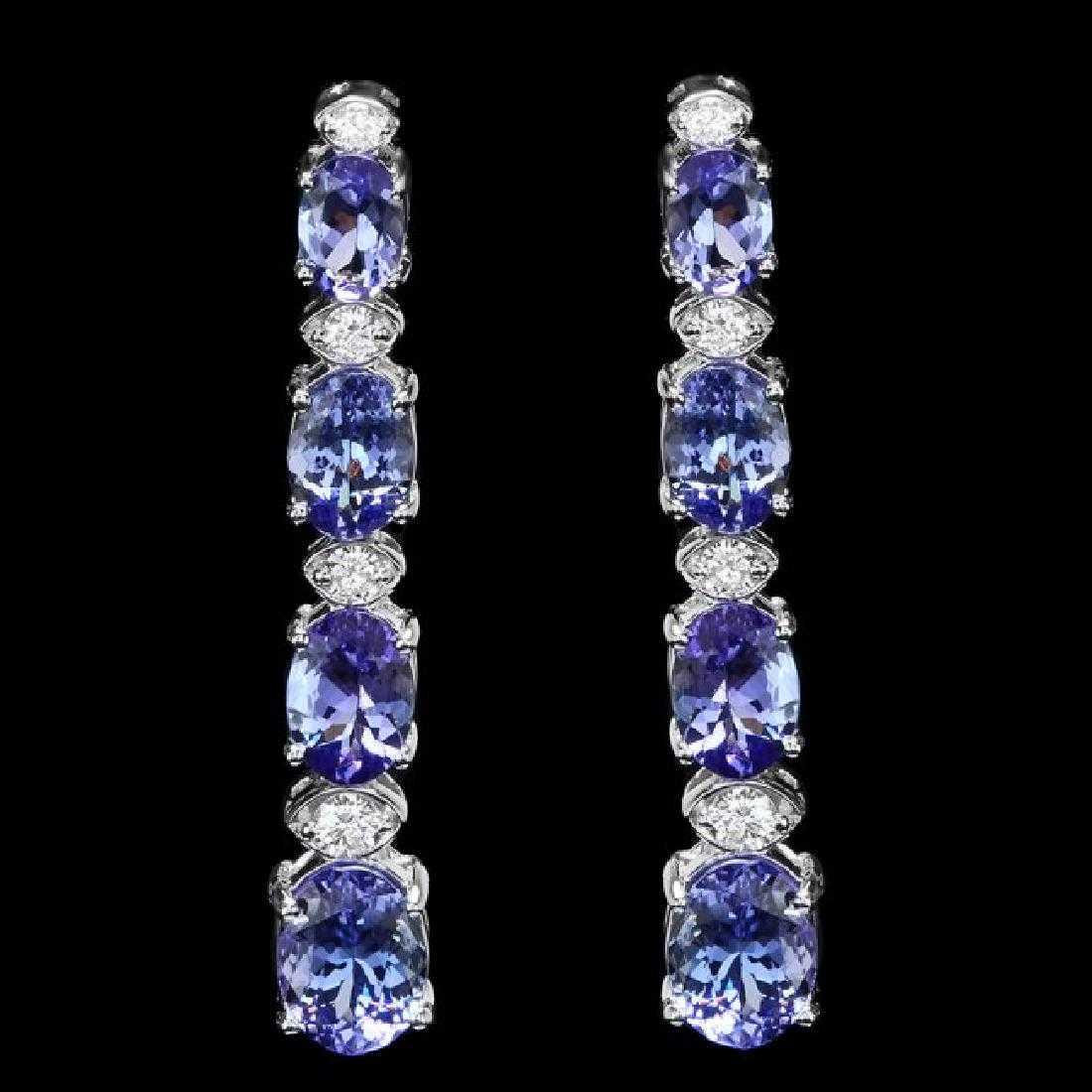 14K White Gold 5.88ct Tanzanite and 0.47ct Diamond Earrings