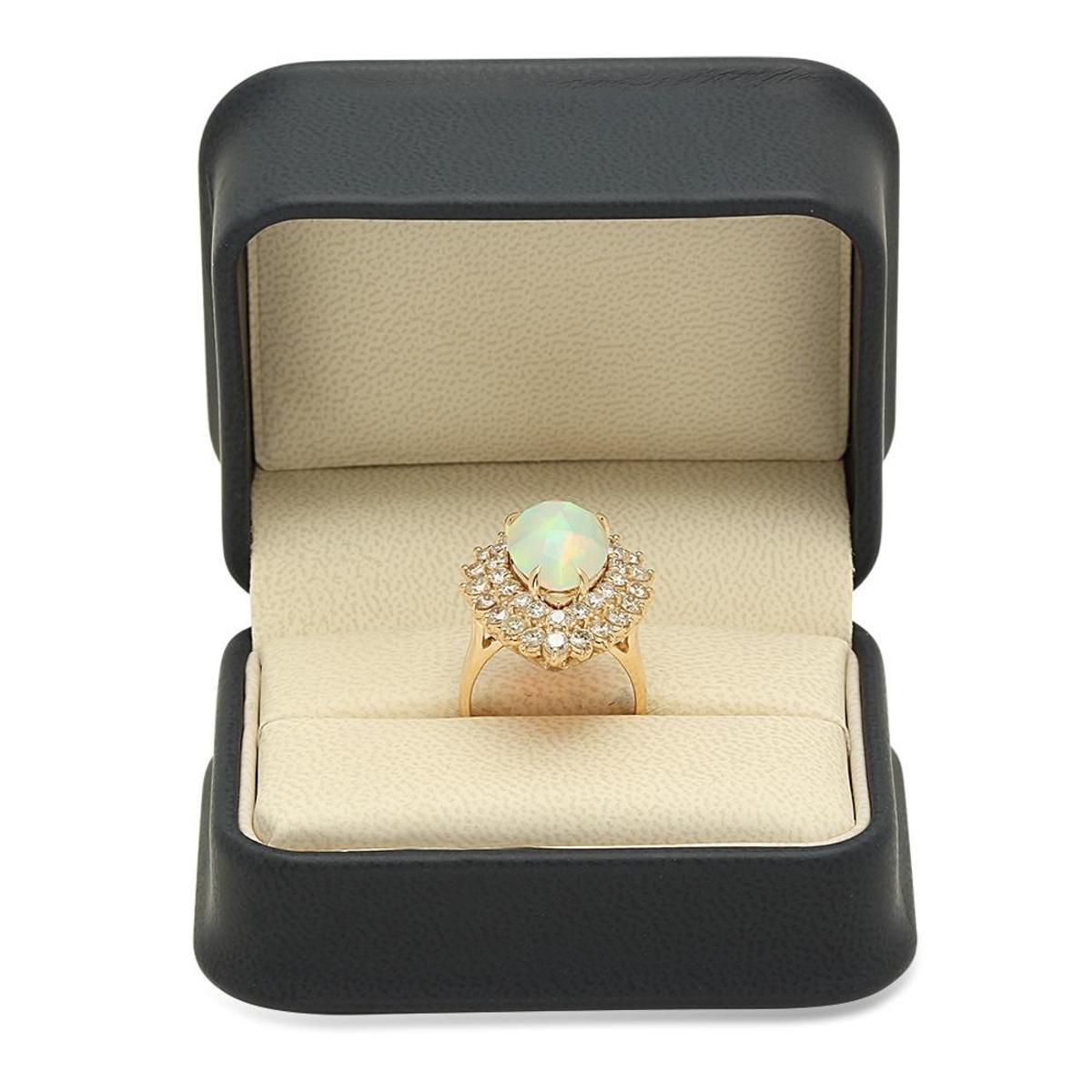 14K Yellow Gold 4.57ct Opal and 2.54ct Diamond Ring